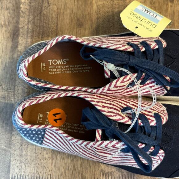 TOMS Paseo Americana Canvas Flag Sneaker Shoe Lace Up Stars Stripes Men’s 11 US - Picture 6 of 10